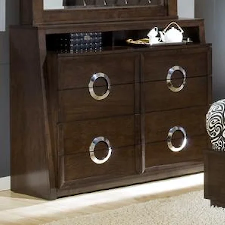 Contemporary 4 Drawer Dresser with Chrome Drawer Handles